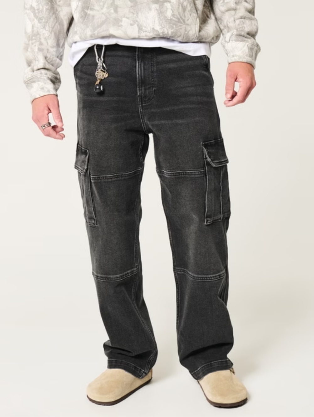 Hollister Men's Baggy Washed Black Jeans
